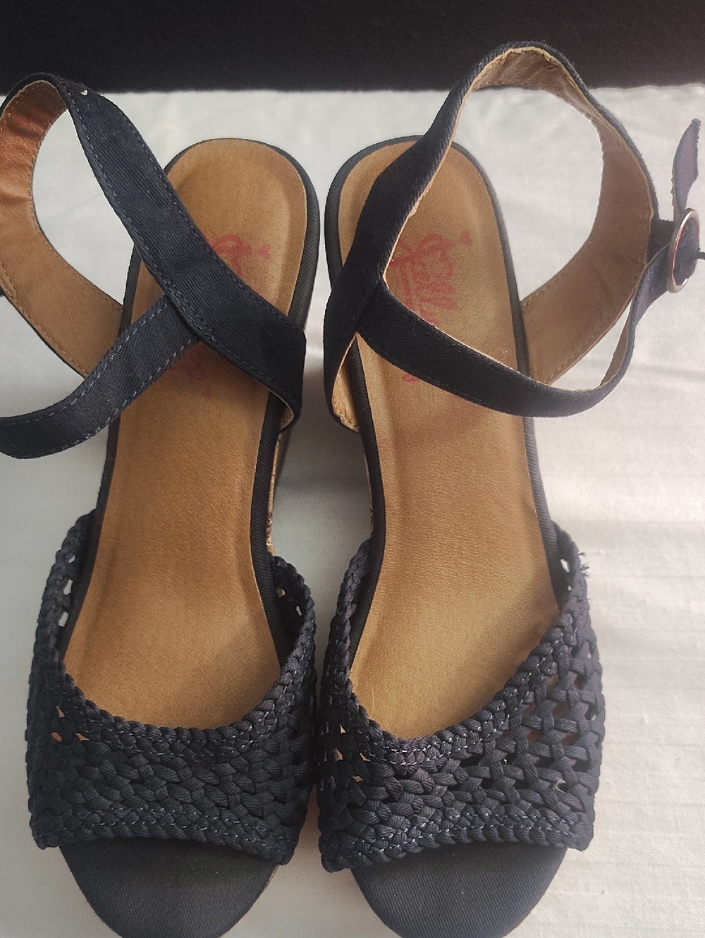 Wedges Navy Blue Jellypop Woven Peep-Toe Ankle Strap Summer Sandals